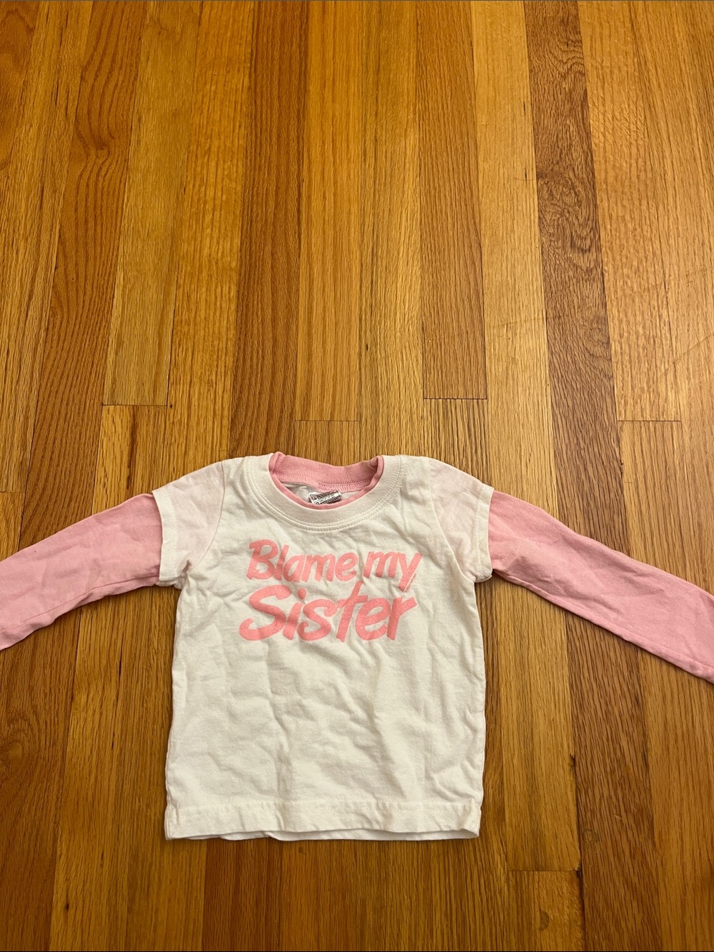 White & Pink 'Blame My Sister' Long Sleeve Tee